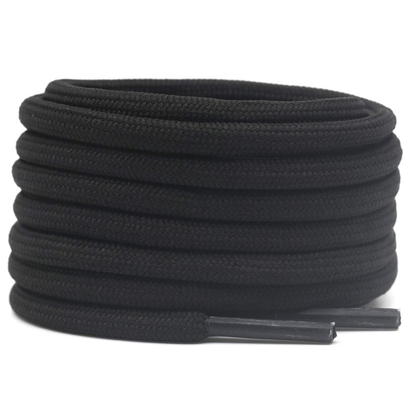 DELELE 2 Pair Round Solid Climbing Shoelaces Black Hiking Shoe Laces Boot Laces 37 inch - Image 1